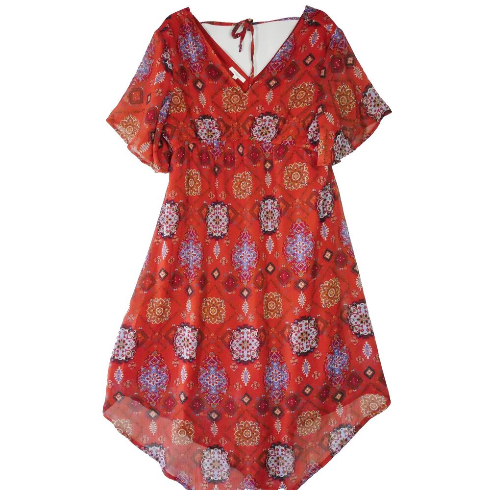 Maurices Womens Size L Medallion Midi Womens V-neck Dress Flowy Romantic